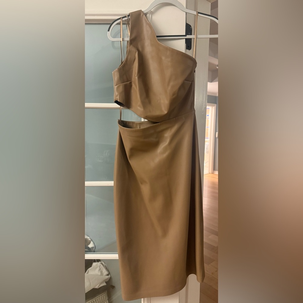L'AGENCE One-Shoulder Tan Dress in DK Chanterelle